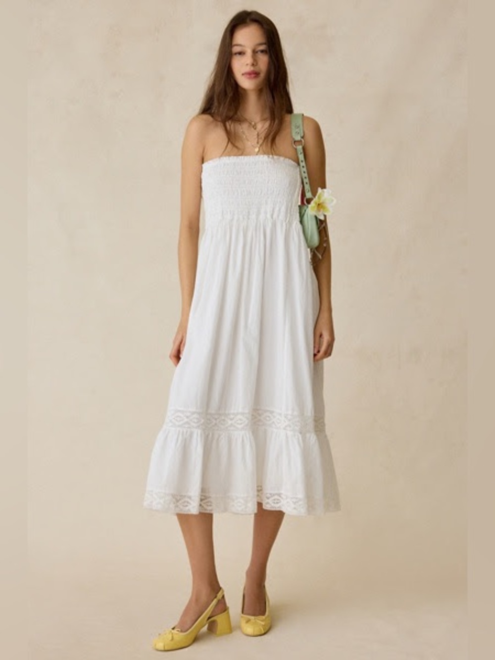 Kimchi Blue White Smocked Strapless Dress